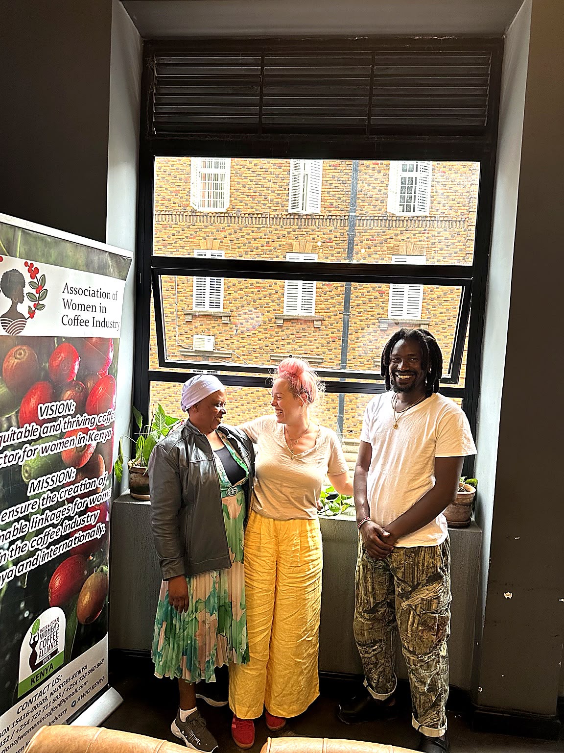 Erin and Nathan with a member of the Association of Women in Coffee Industry (Kenya)